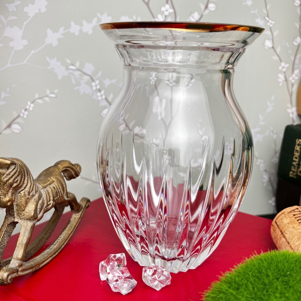 Marquis by Waterford Hanover Gold Crystal 4" Bud Posy Vase Clear 22k Gold Gilt